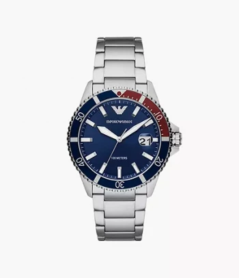 Emporio Armani Three-Hand Date Stainless Steel Watch