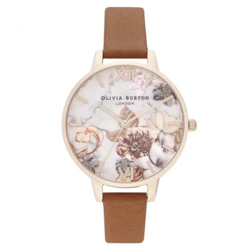 Olivia Burton Marble Florals Honey Tan Leather Women's Watch