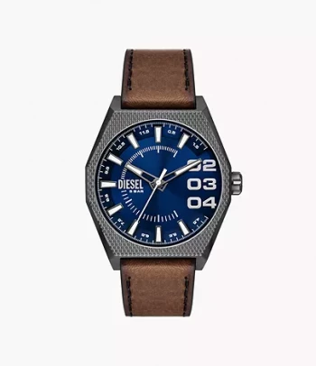 Diesel Scraper Three-Hand Brown Leather Watch