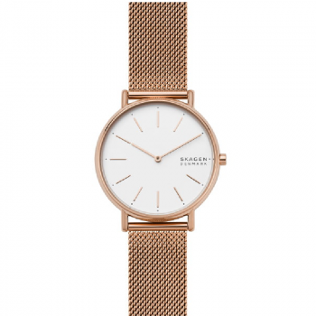 Skagen Womens Rose Gold Mesh Bracelet White Dial Watch SKW2784