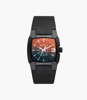 Diesel Cliffhanger Three-Hand Black Leather Watch